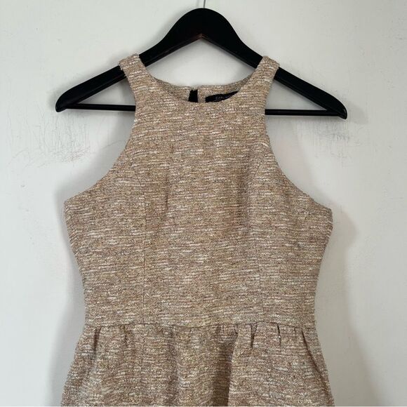 Zara Cream Gold Metallic Thread Fit & Flair Sleeveless Dress - Picture 8 of 8